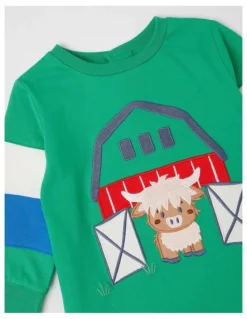Sprout Colour Block Sleeve Barnyard T/Shirt in Bright Green