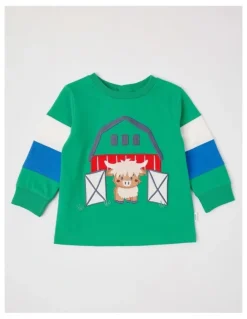 Sprout Colour Block Sleeve Barnyard T/Shirt in Bright Green