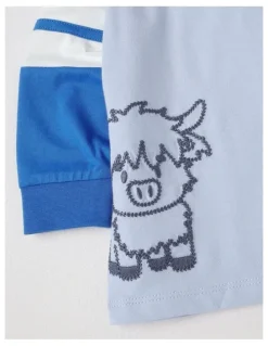 Sprout Contrast Sleeve Band Farm T/Shirt in Bluestone