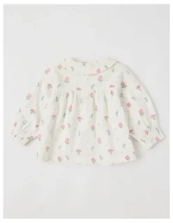 Sprout Cord Floral Top in Cream