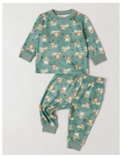 Sprout Cosy Knit Lion Pyjamas in Bright Green