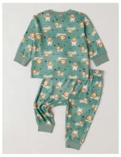 Sprout Cosy Knit Lion Pyjamas in Bright Green