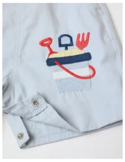 Sprout Crab Embroidered Woven Overall Set in White