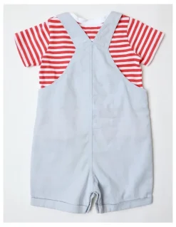Sprout Crab Embroidered Woven Overall Set in White