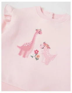 Sprout Crew Neck Frill Dino Tracksuit Set in Blush
