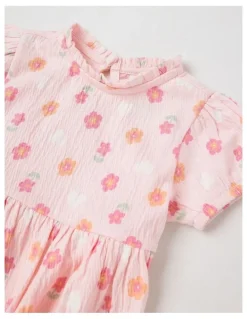 Sprout Crinkle Knit Frill Neck Dress in Blush