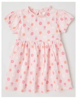 Sprout Crinkle Knit Frill Neck Dress in Blush