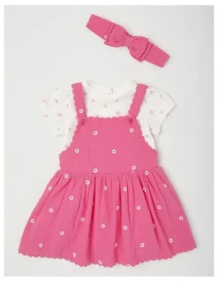 Sprout Daisy Rick Rack Pinafore Set in Bright Pink