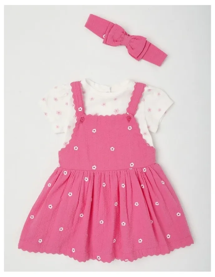 Sprout Daisy Rick Rack Pinafore Set in Bright Pink