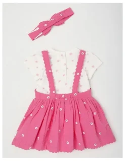 Sprout Daisy Rick Rack Pinafore Set in Bright Pink