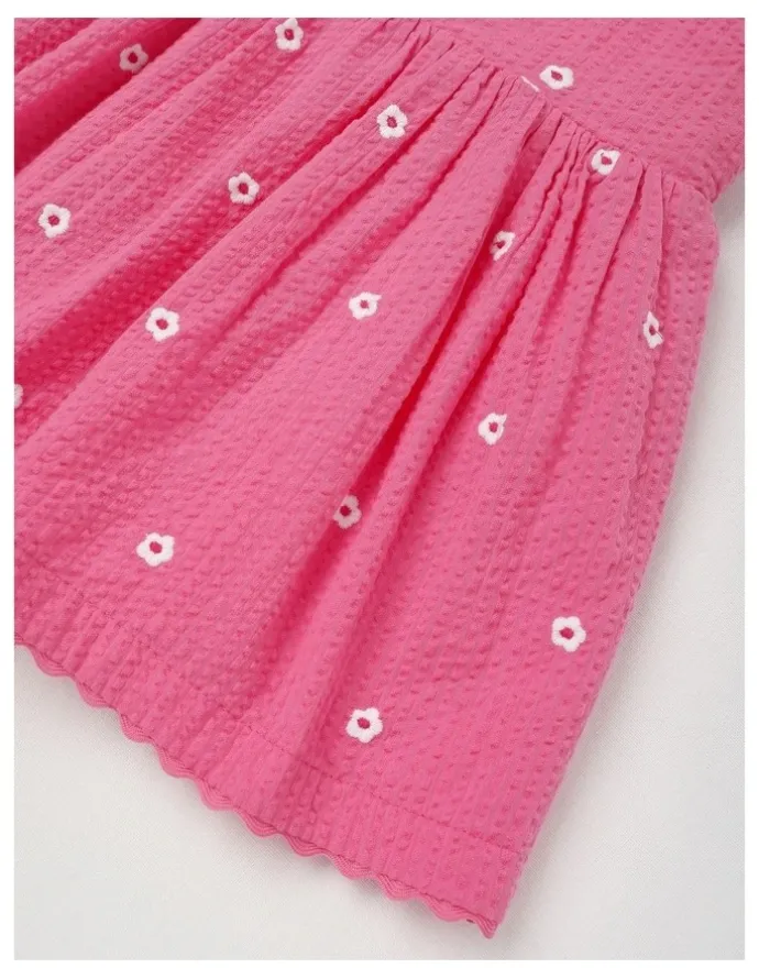 Sprout Daisy Rick Rack Pinafore Set in Bright Pink