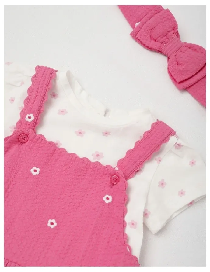 Sprout Daisy Rick Rack Pinafore Set in Bright Pink