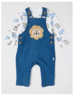 Sprout Denim Lion Overall Set in Blue