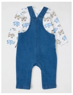 Sprout Denim Lion Overall Set in Blue