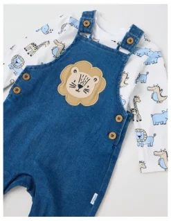 Sprout Denim Lion Overall Set in Blue