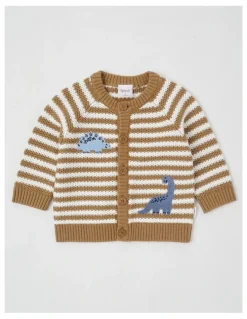 Sprout Dino Applique Cardigan in Tan