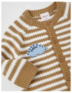 Sprout Dino Applique Cardigan in Tan