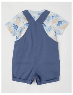 Sprout Dino Woven Overall Set in Mid Blues