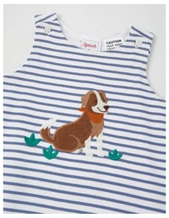 Sprout Dog Stripe Romper in Mid Blues