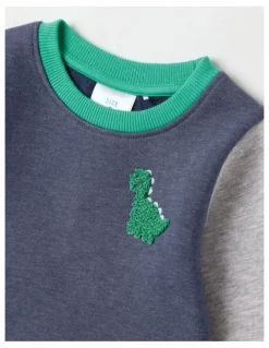 Sprout Essential Dino Colour Block Sweat Top In Navy