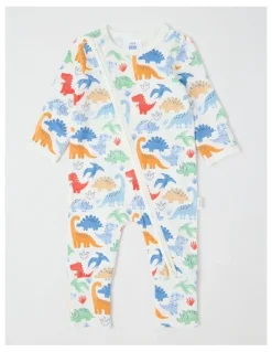 Sprout Essential Jersey Dino Coverall Bright in White