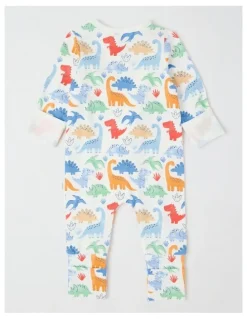 Sprout Essential Jersey Dino Coverall Bright in White