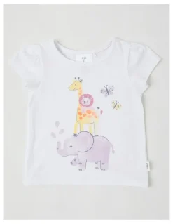 Sprout Essentials Animal Stack T-Shirt in White