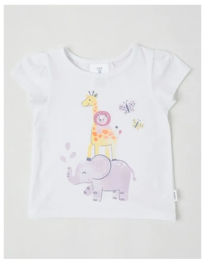 Sprout Essentials Animal Stack T-Shirt in White