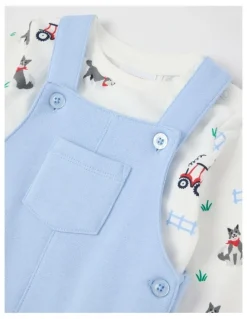 Sprout Farm Dog Fleece Overall Set in Bluestone