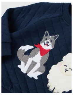 Sprout Farm Dog & Sheep Quilted Sweat Top in Navy