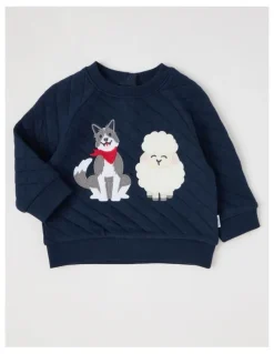 Sprout Farm Dog & Sheep Quilted Sweat Top in Navy
