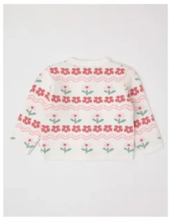 Sprout Floral Knit Cardigan in Cream