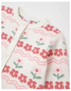 Sprout Floral Knit Cardigan in Cream