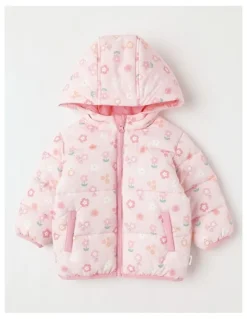 Sprout Flower Puffer Jacket in Pale Pink