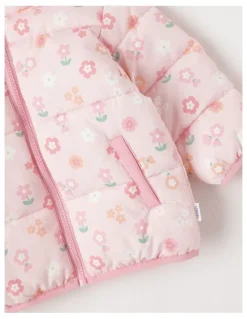 Sprout Flower Puffer Jacket in Pale Pink