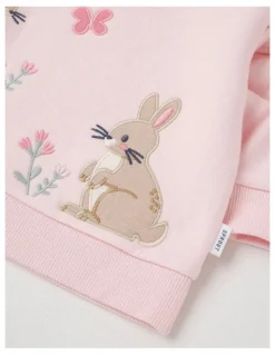 Sprout Frill Shoulder Bunny Sweat Top in Blush