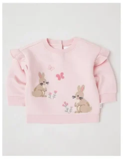 Sprout Frill Shoulder Bunny Sweat Top in Blush