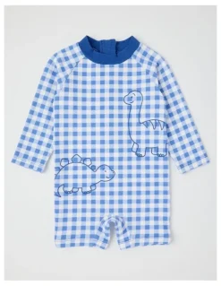 Sprout Gingham Dino Swimwear in Mid Blues