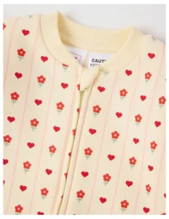 Sprout Heart & Flower Striped Fleece Coverall in Bone