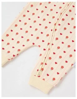 Sprout Heart & Flower Striped Fleece Coverall in Bone