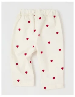 Sprout Heart Twill Pants in Bone