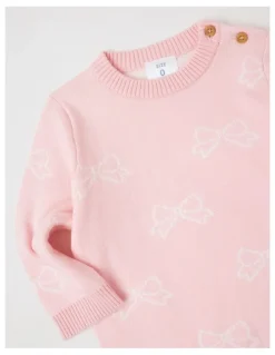 Sprout Intarsia Bow Jumper in Blush