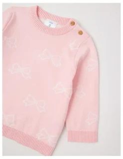 Sprout Intarsia Bow Jumper in Blush