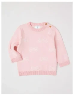 Sprout Intarsia Bow Jumper in Blush