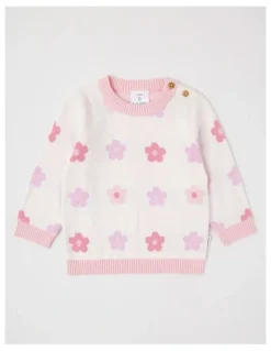 Sprout Intarsia Floral Jumper in Cream