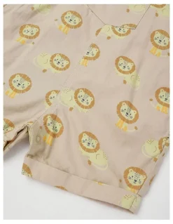 Sprout Lion Woven Overall Set in Beige