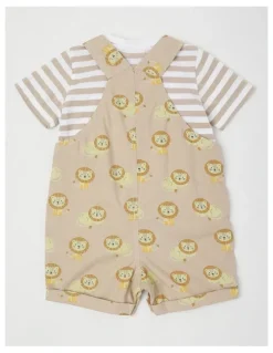 Sprout Lion Woven Overall Set in Beige