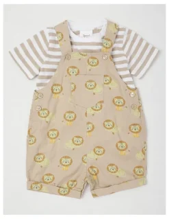 Sprout Lion Woven Overall Set in Beige