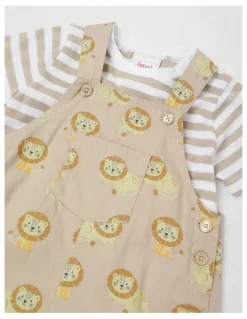 Sprout Lion Woven Overall Set in Beige