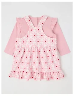 Sprout Long Sleeve Top With Disty Floral Cord Pinafore in Tulip